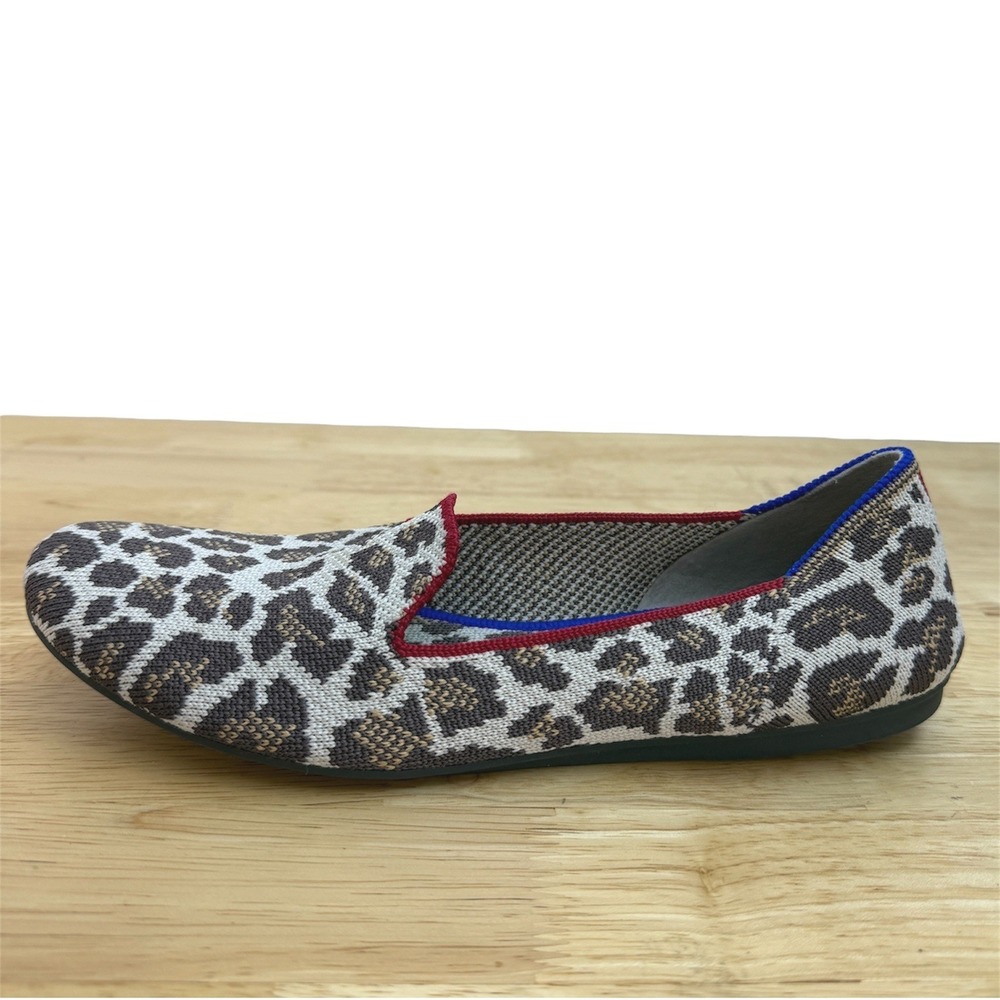 Rothy's The Loafer Mocha Spot Women 7 Cat Leopard Print Red Trim Flats Shoes